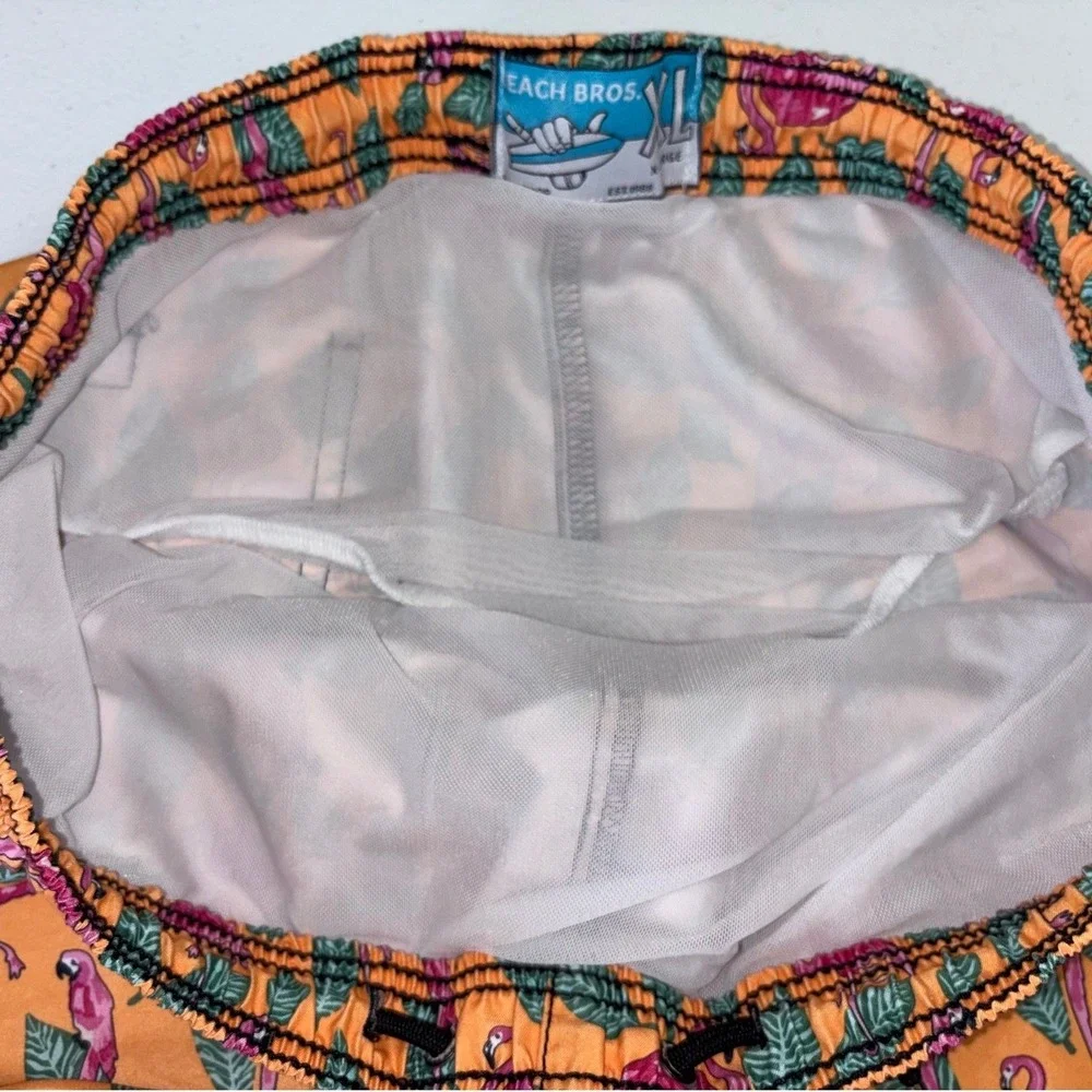 BEACH BROS Mens Swim Trunks Board Shorts Orange‎ Pink Flamingo XL Bright 6 inch
